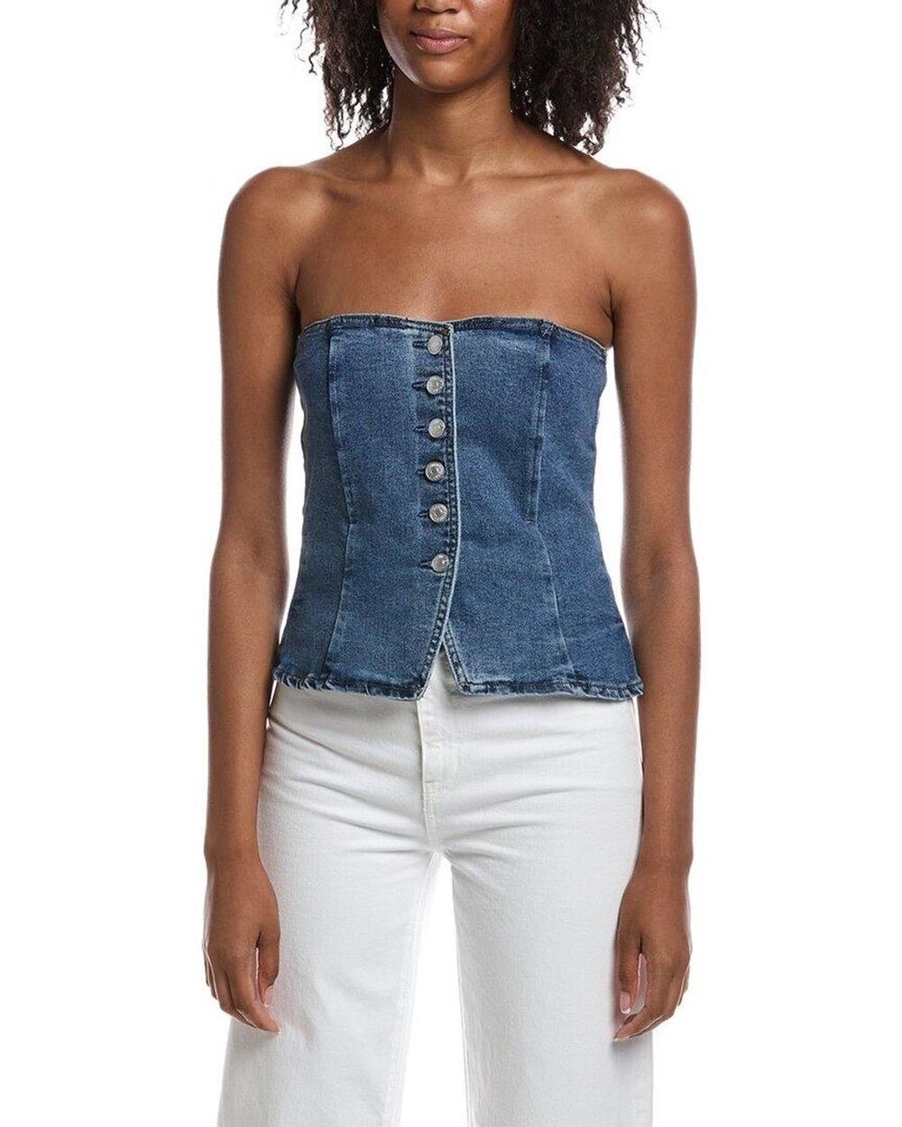 NWT Current/Elliott Strapless Denim Bustier Corset Top Blue - Size: Medium